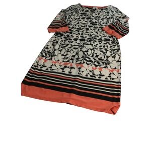 Emma & Me Floral Print Midi Dress Black White Coral 3/4 Sleeve M